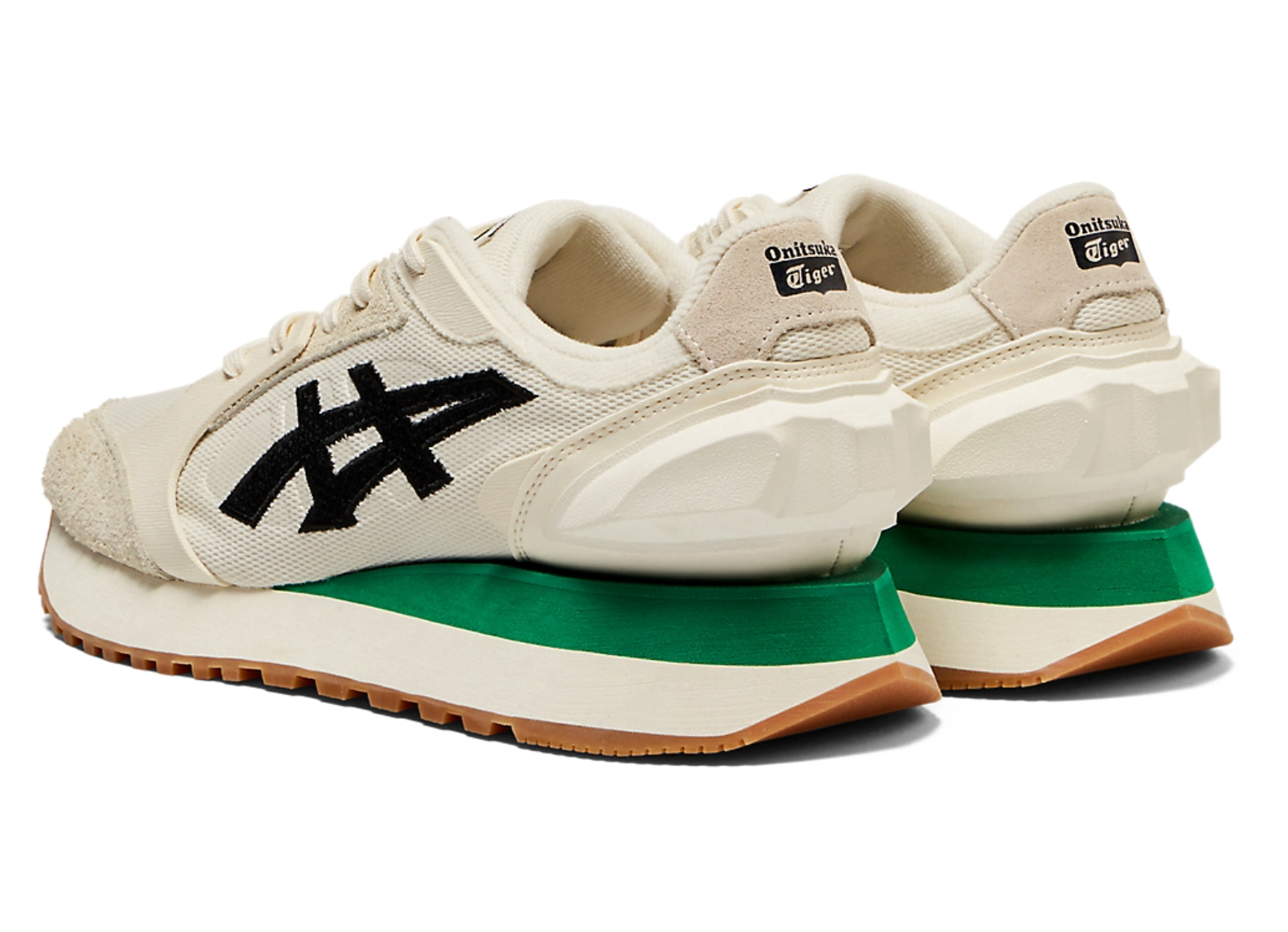 Onitsuka Tiger MOAGE CO White&Green 鬼冢虎 舒适系带休闲老爹鞋 厚底增高 米色【材质：织物+牛剖皮革】