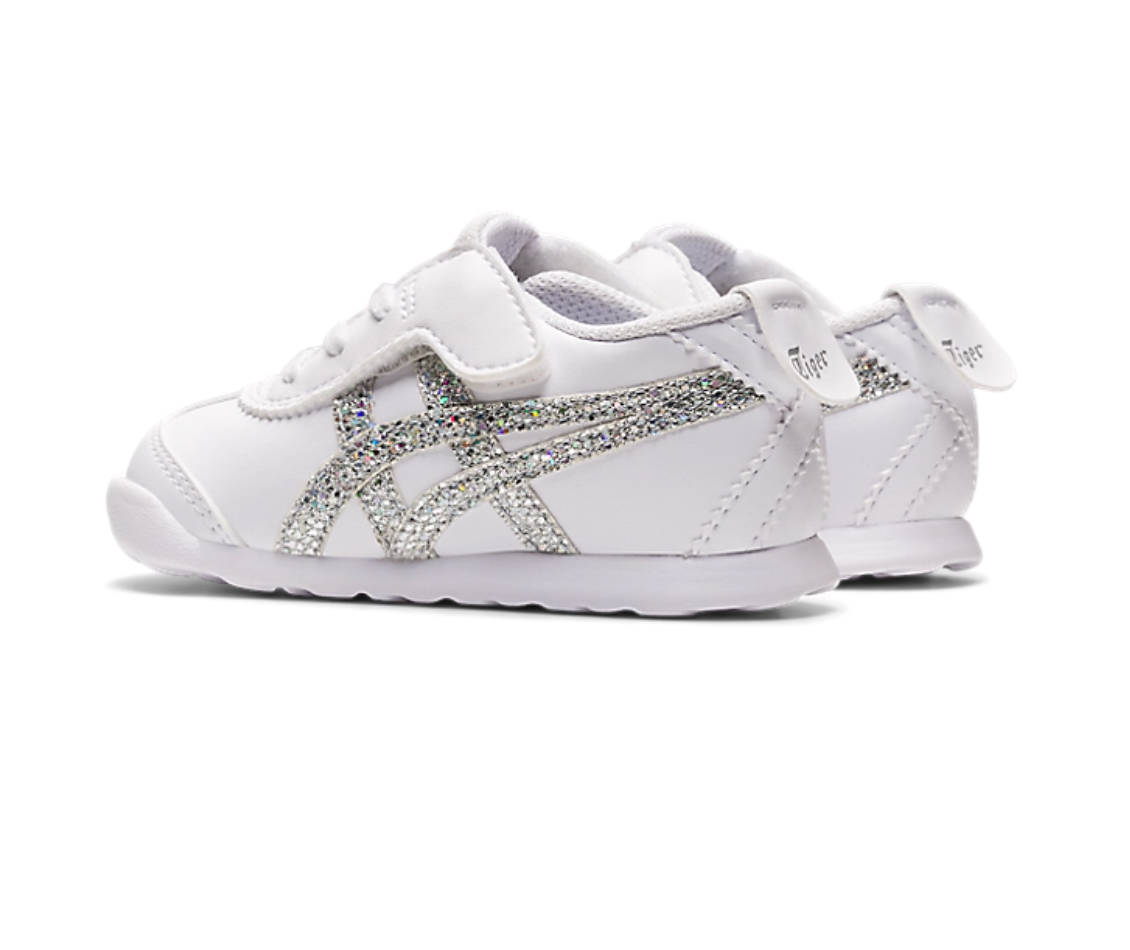 Onitsuka Tiger Kid White&Sparkling Silver Wide 鬼冢虎 儿童款 白色&银色亮片 双侧开口 宽版