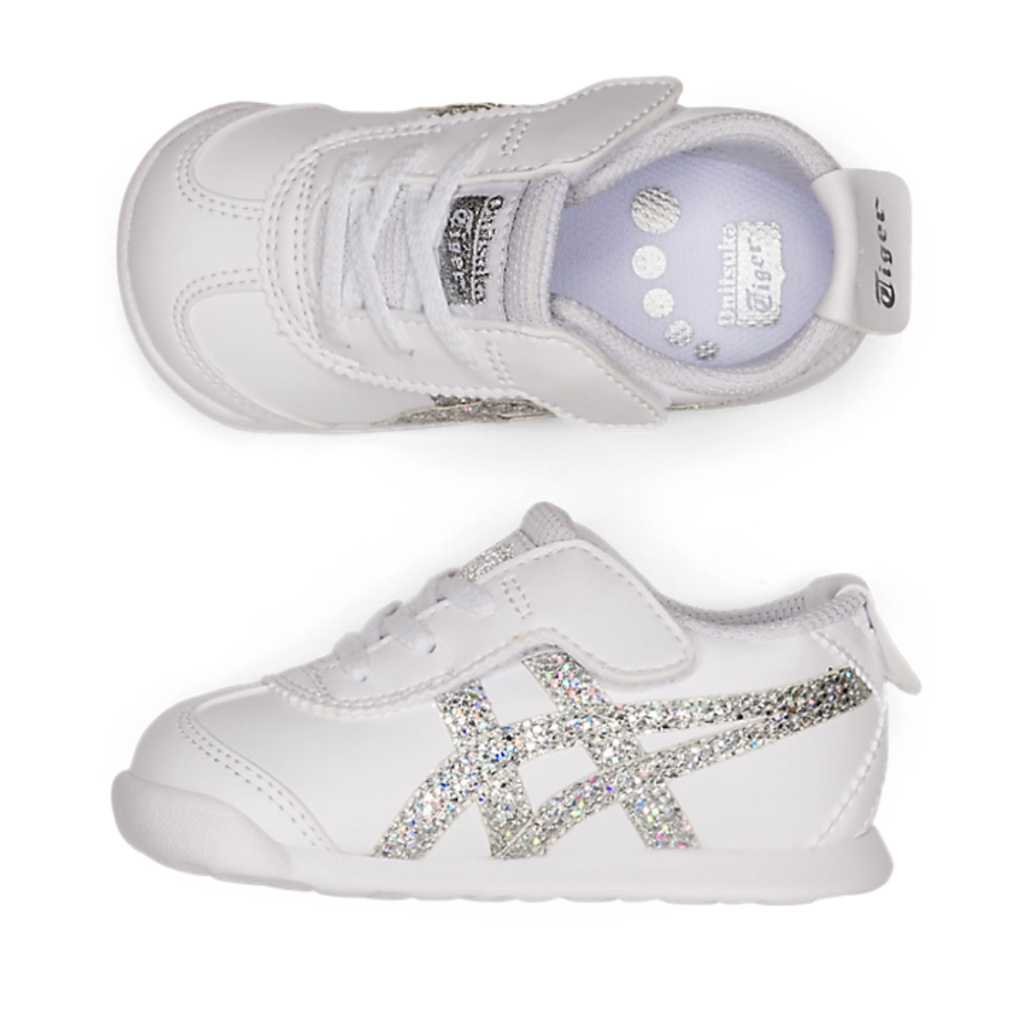 Onitsuka Tiger Kid White&Sparkling Silver Wide 鬼冢虎 儿童款 白色&银色亮片 双侧开口 宽版