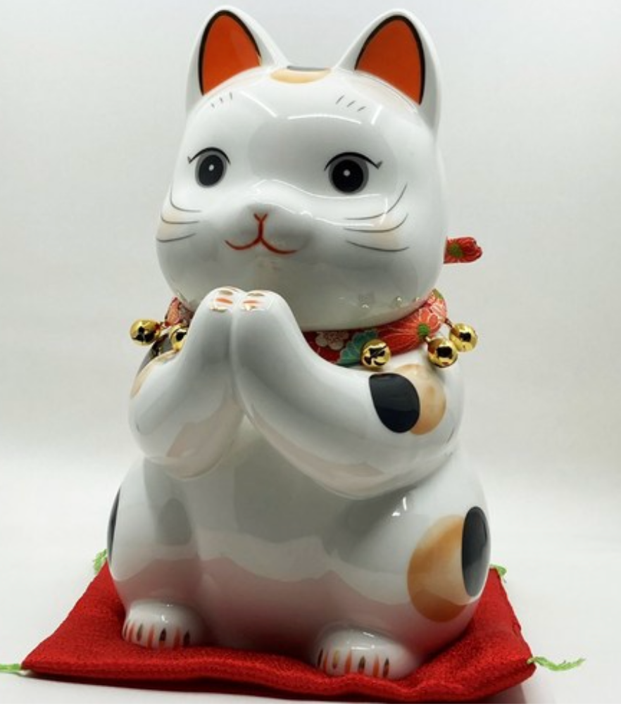 Yakushigama Hand-painted Fuku-Fuku Wishing Cat Coin Bank  23CM 薬師窯 招财猫 彩绘 福福拜托 储蓄罐 大号 #7830约23CM