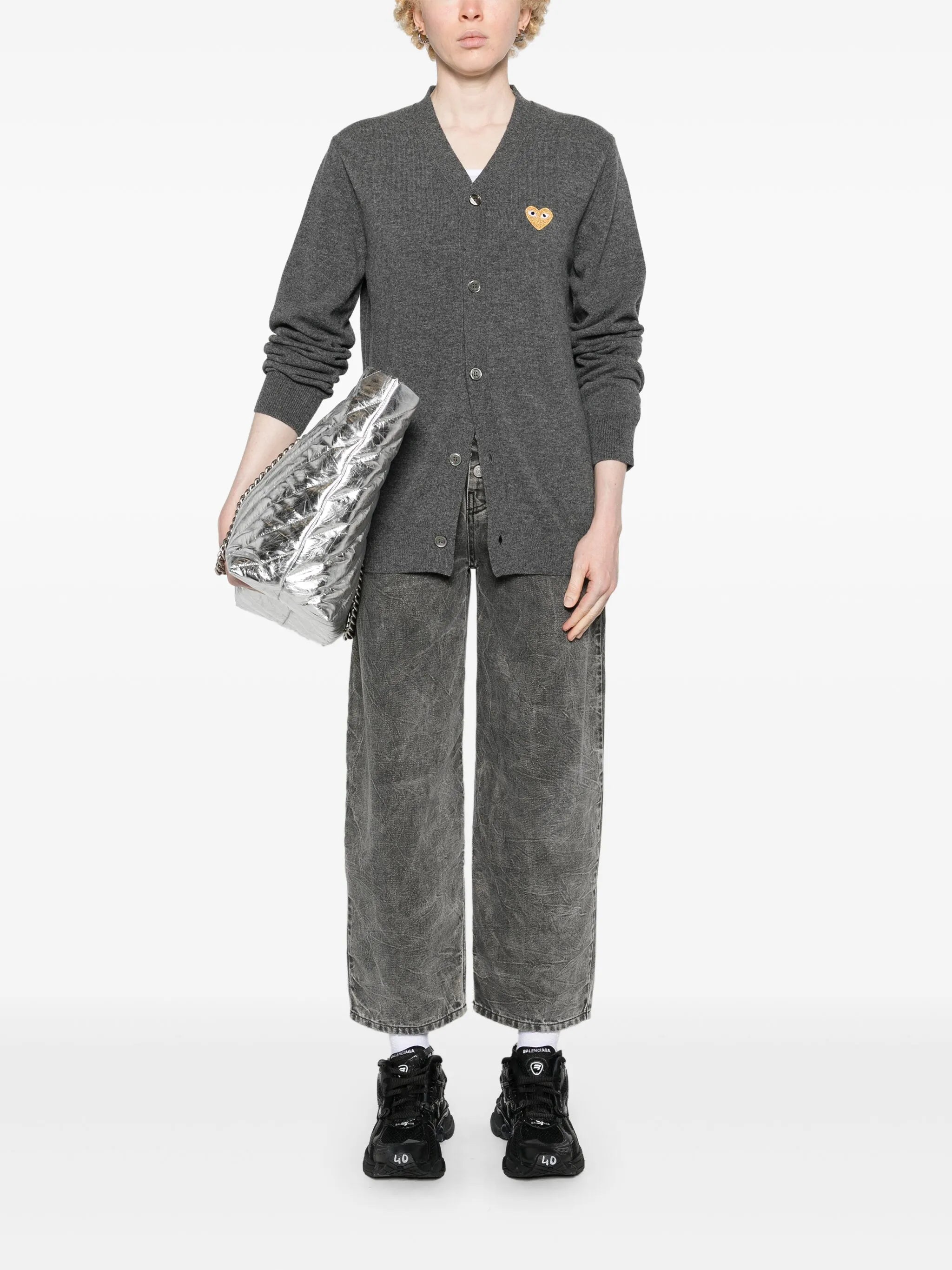 COMME des GARÇONS 川久保玲 羊毛衫/开衫 100%羊毛 V领【灰色金心】