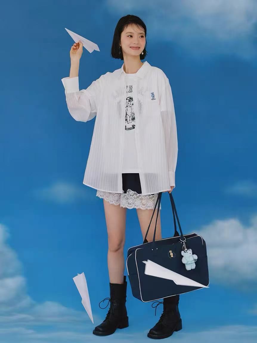 Lily Brown Scrunchie Set Sheer Shirt White 日本 LILY BROWN 26夏季新品 条纹衬衫 防晒罩衫 搭配同色大肠发圈 白色 均码