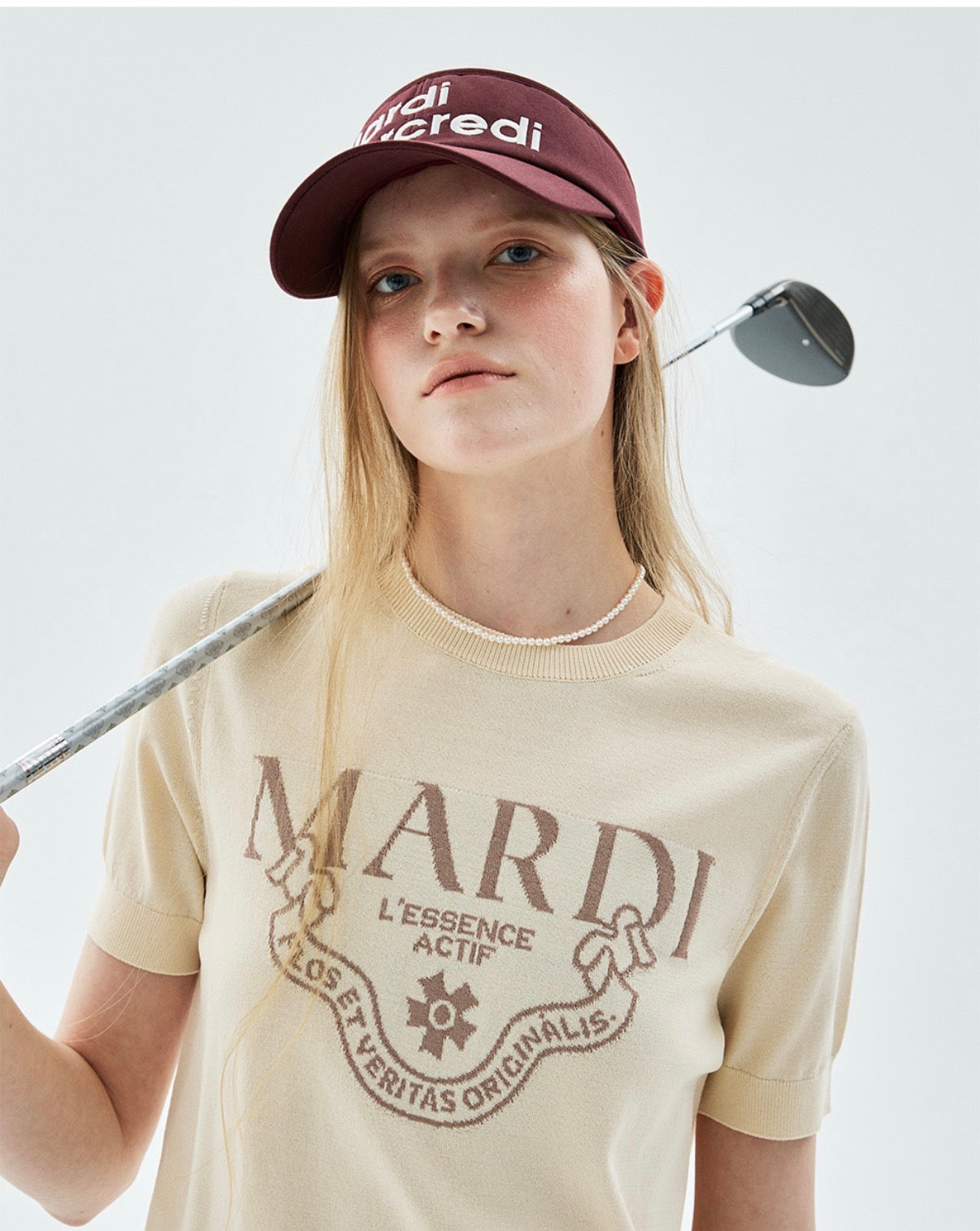 Mardi Mercredi Actif Classic Knit Top Cream Taupe Beige One Size 韩国Actif系列 经典logo针织短袖 奶油咖 均码