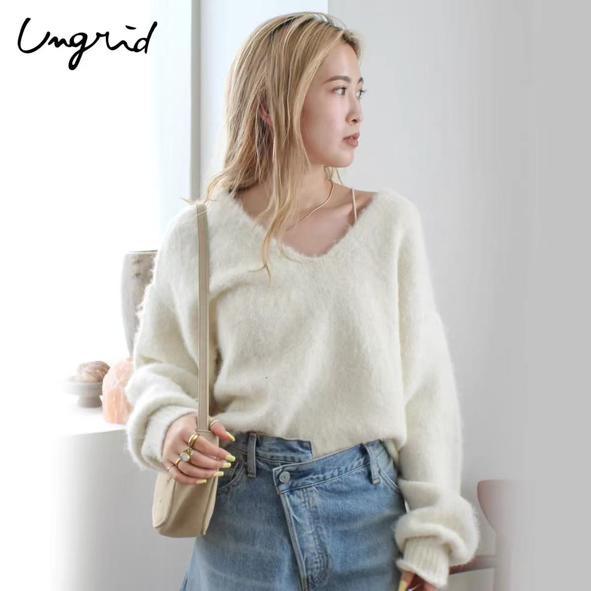 日本ungrid 秋冬新品 露背叠穿针织衫 均码 白色/红黑花色