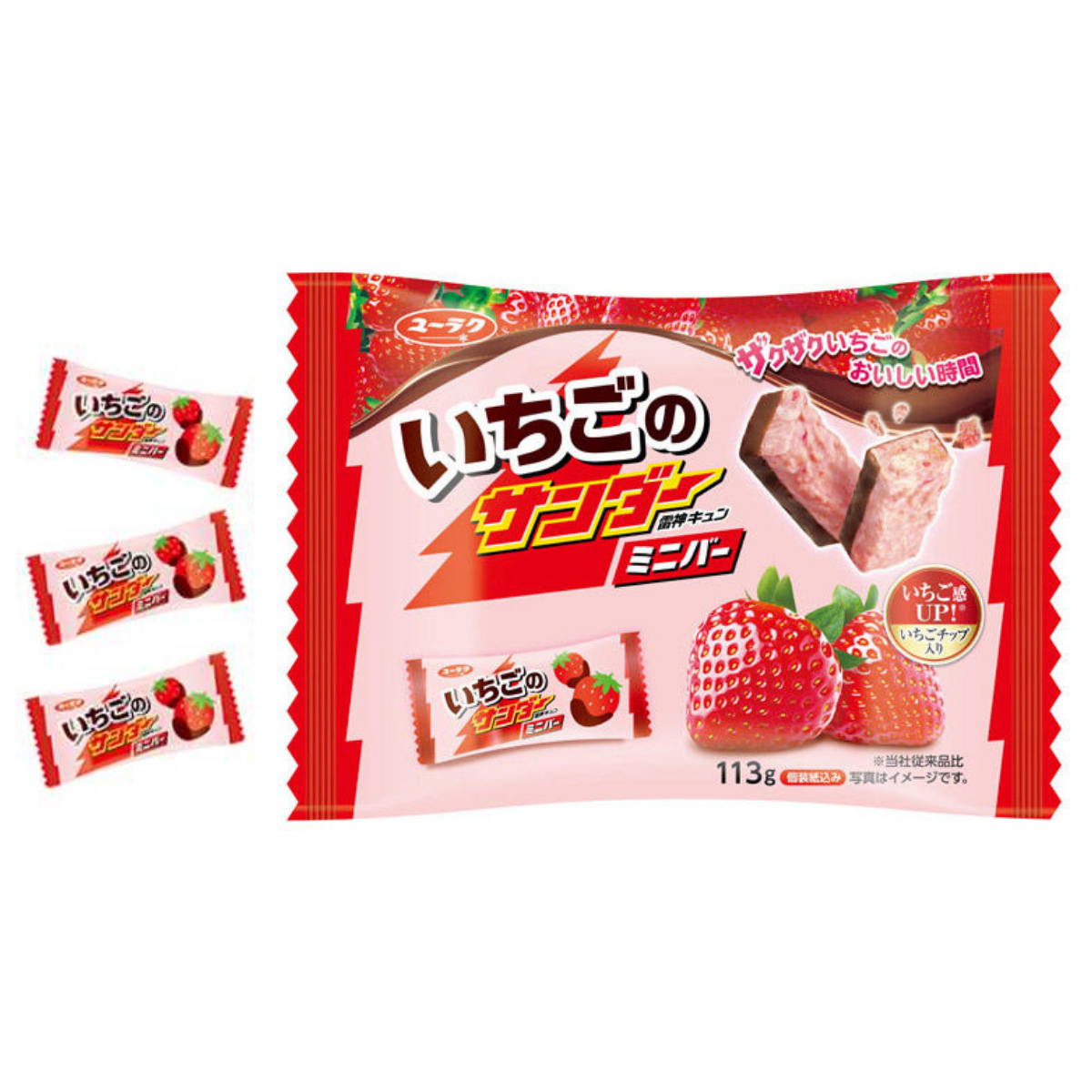 Yuraku Strawberry Black Thunder Mini Bar 有乐制果 雷神酥脆草莓巧克力饼干 113g EXP: 05/2027