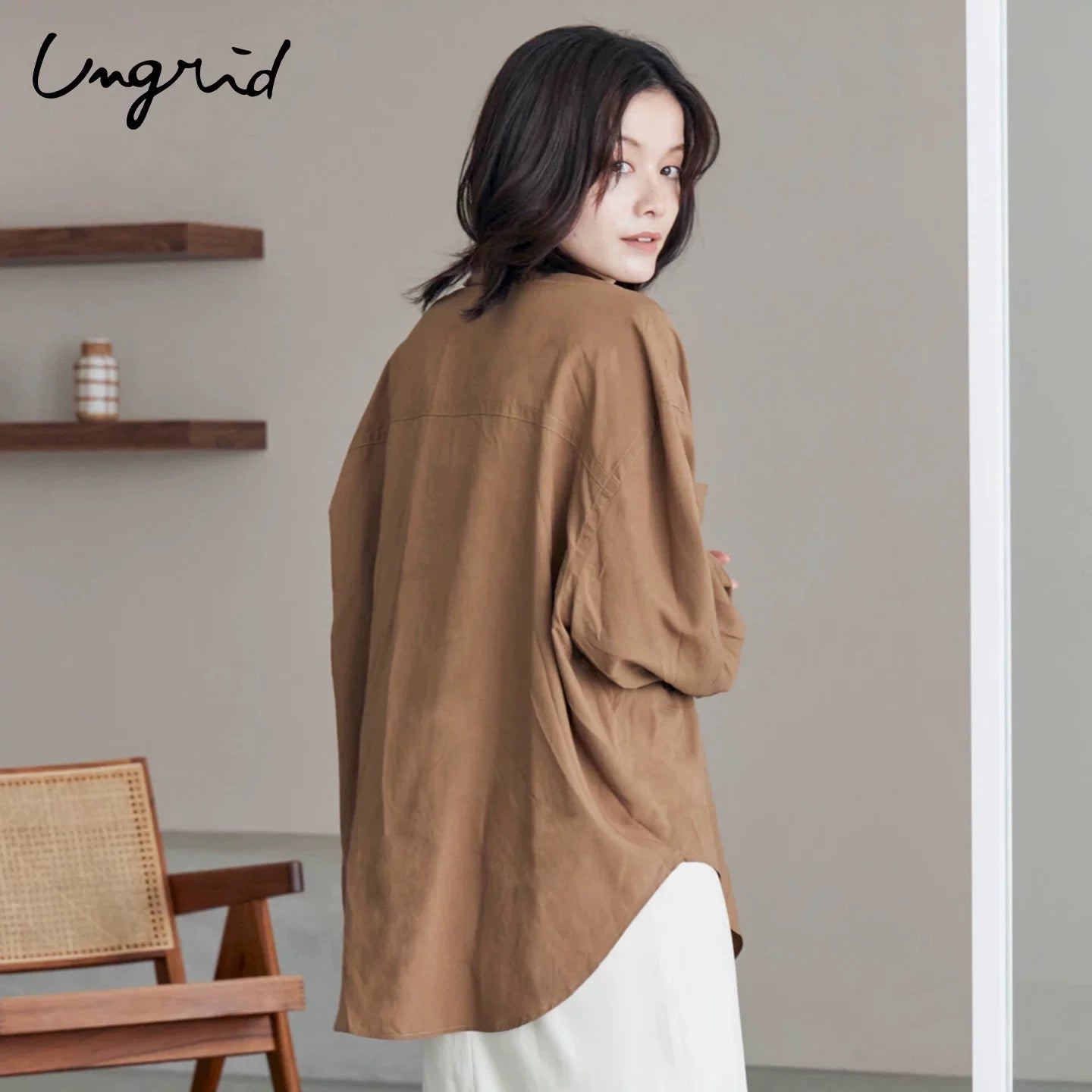 日本ungrid秋季新品 慵懒风 oversize 大口袋落肩长袖衬衫 均码