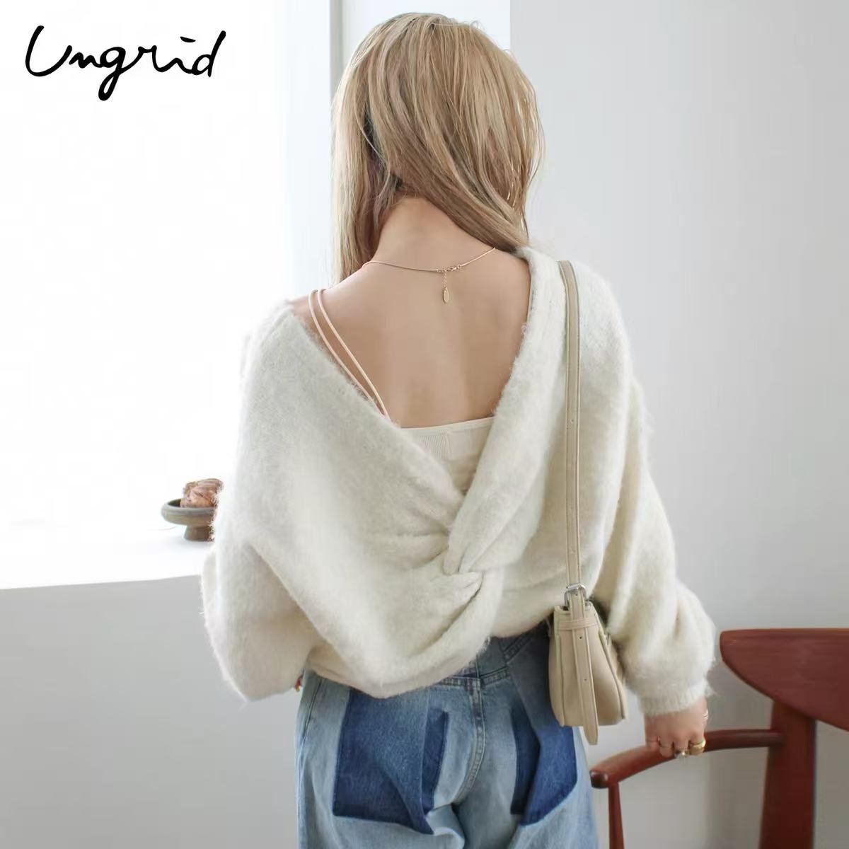 日本ungrid 秋冬新品 露背叠穿针织衫 均码 白色/红黑花色