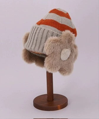 日本CA4LA   日本制 28年秋冬 时尚花朵毛绒绒护耳帽 针织帽