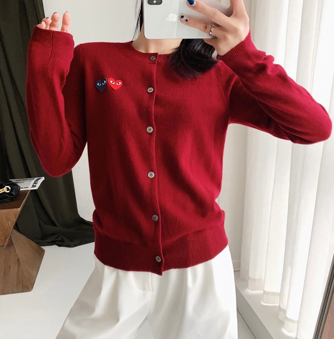 COMME des GARÇONS 川久保玲  开衫  【酒红色 双心❤️】
