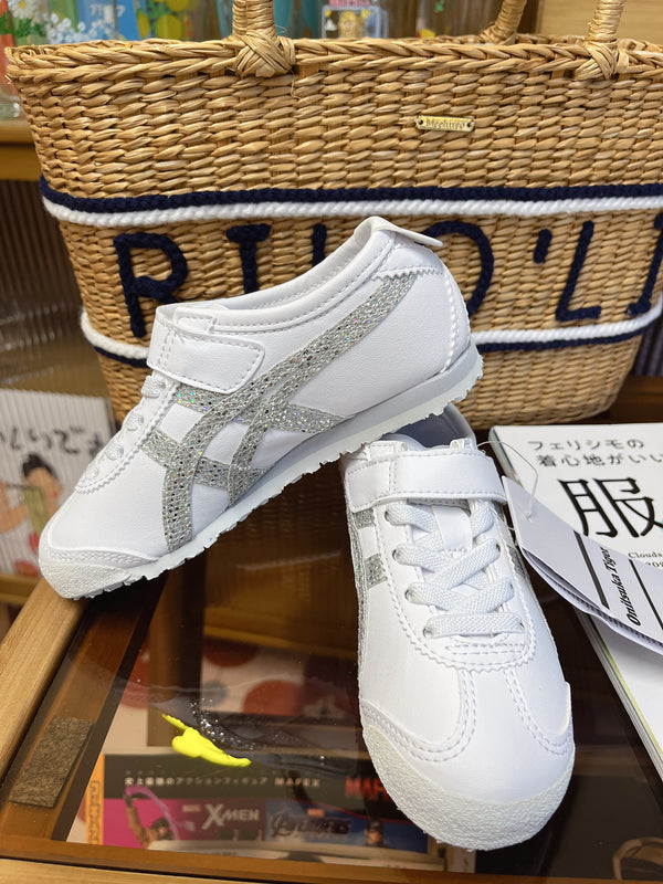 Onitsuka Tiger鬼冢虎 儿童款 银色亮片条纹 单侧开口