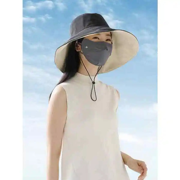 日本 NEEDS UV CUT 双面可戴 大帽檐时尚防晒帽 UPF50+ （黑色X米色）