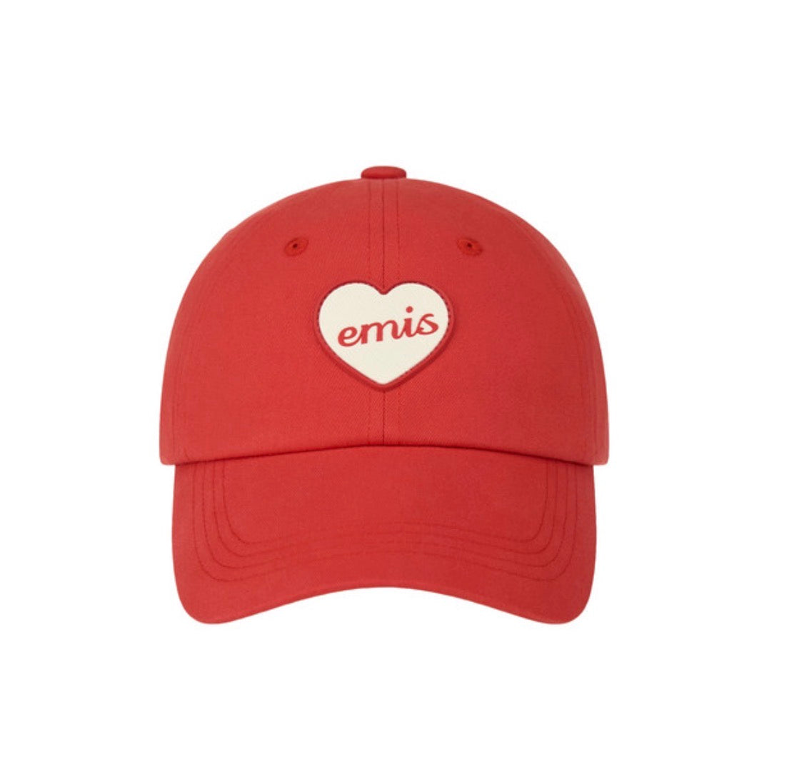 emis Heart Rubber Patch Ball Cap Red 韩国 emis 棒球帽  橡胶桃心章 红色