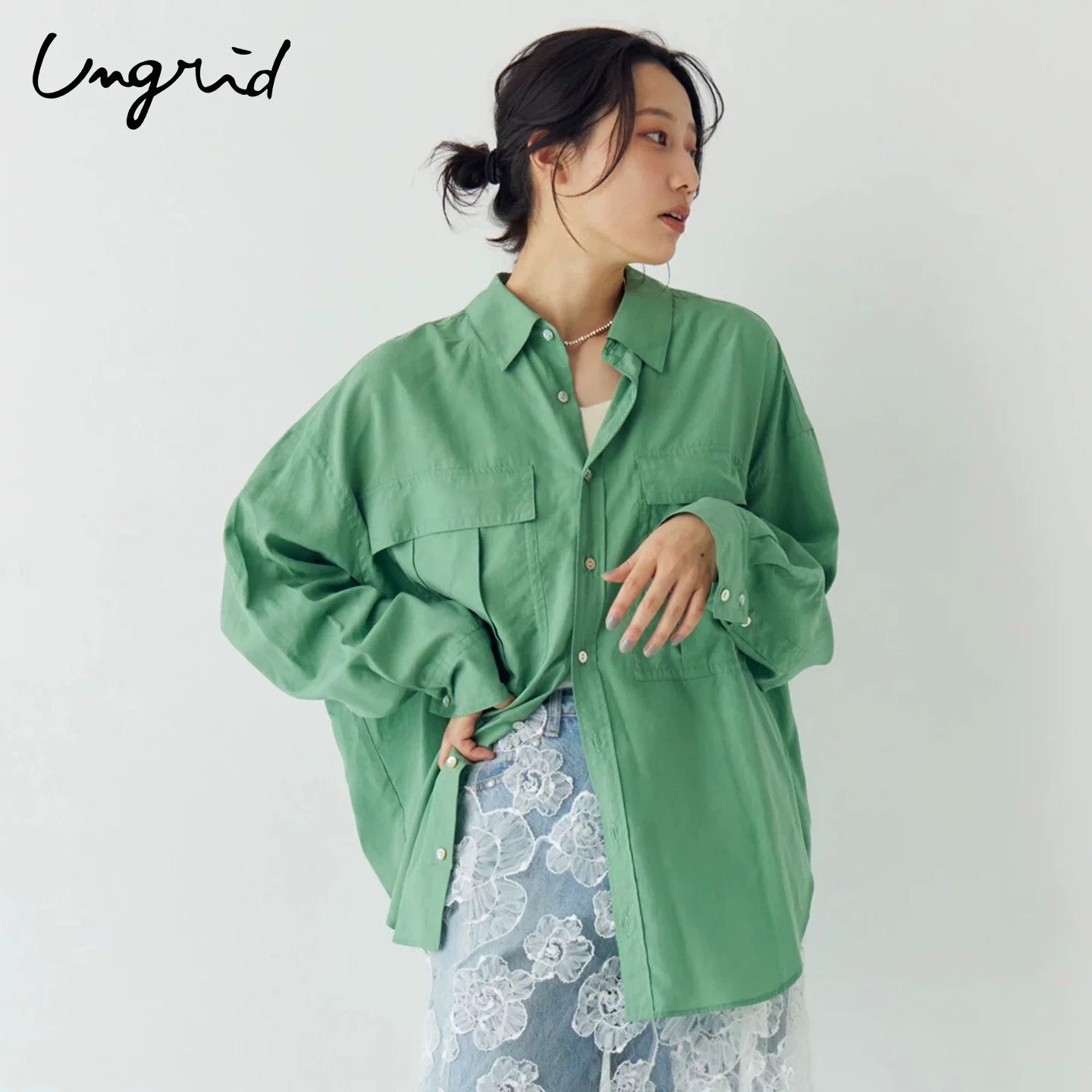 日本ungrid秋季新品 慵懒风 oversize 大口袋落肩长袖衬衫 均码