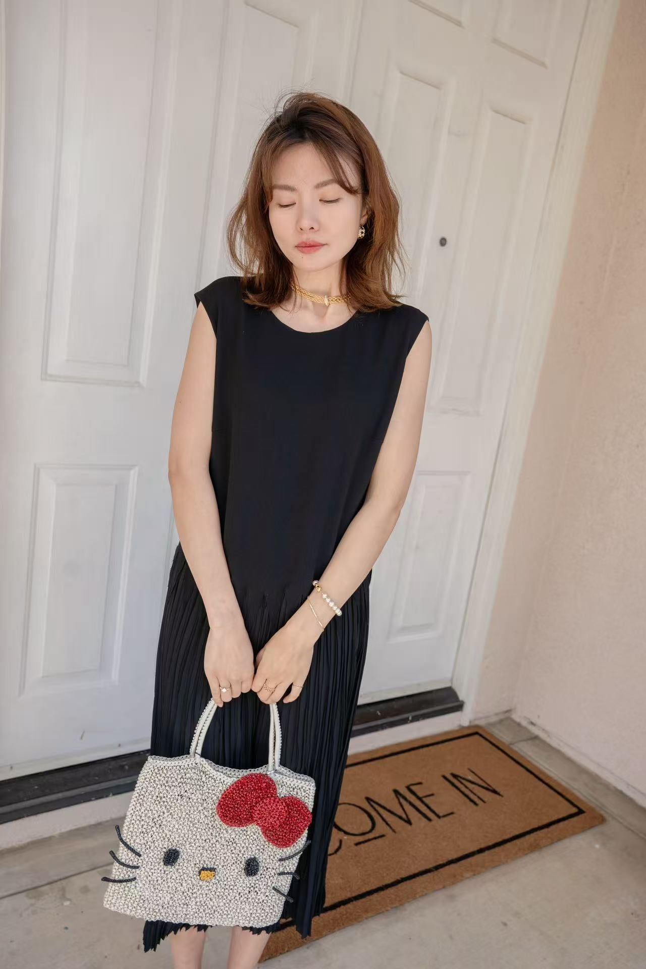 【Riko's collection】上下拼接百褶设计背心连衣裙