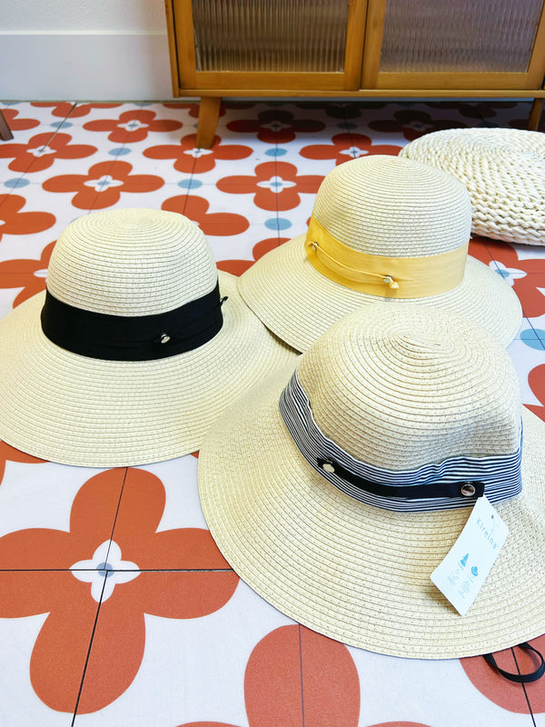 日本可折叠防晒帽 可随身携带 编织防晒帽 带防风绳子