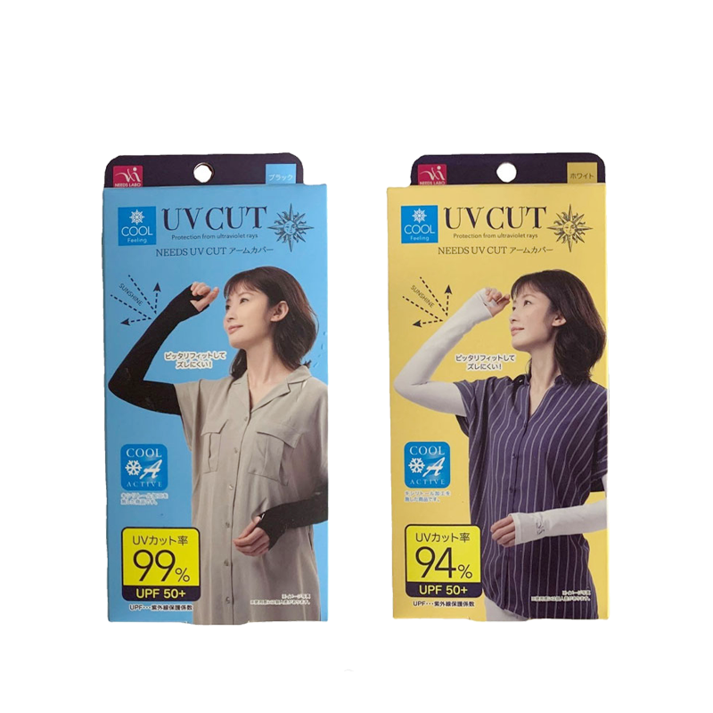 日本Sun Family 抗UV冰感防晒袖套 黑色/白色