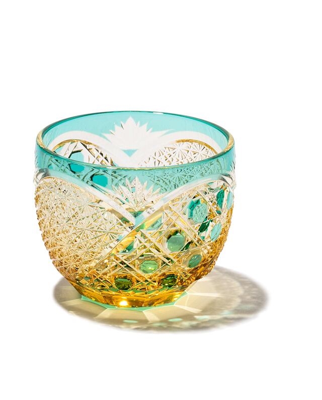 日本Yamada山田硝子 江户切子 煌光 冷酒杯 琥珀纏青色 85ml