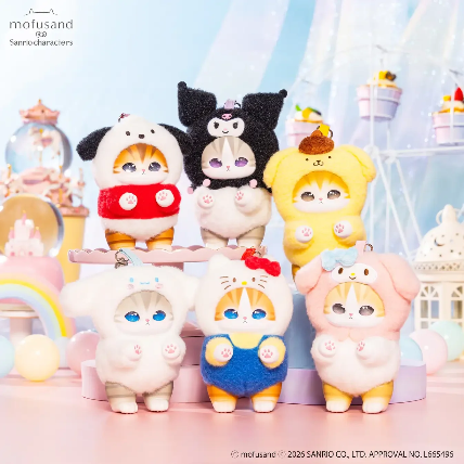 Mofusand x Sanrio Characters Kiramekko Plush Keychain Blind Box (1 Random Design) 猫福珊迪x三丽鸥限定联名挂件盲盒 1个（6种款式随机）