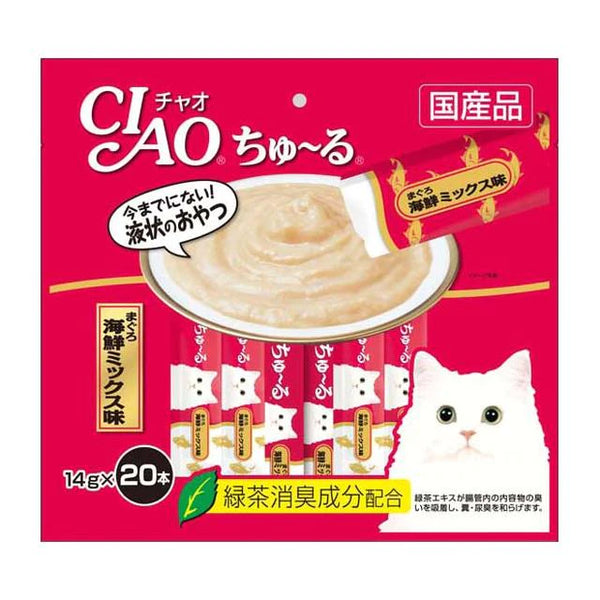 日本INABA CIAO ちゅ～る 金枪鱼海鲜混合口味流质猫条 14gx20本入