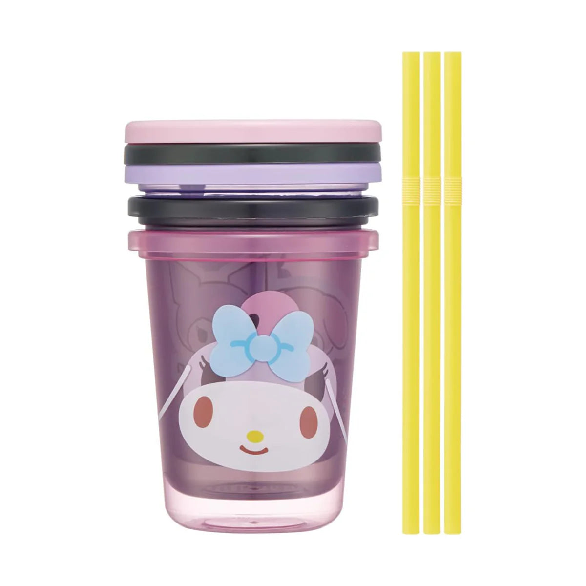 日本 skater My Melody & Kuromi  三丽鸥 美乐蒂and库洛米 带盖硬塑料杯 送吸管 一套三个入 320ml*3 日本制