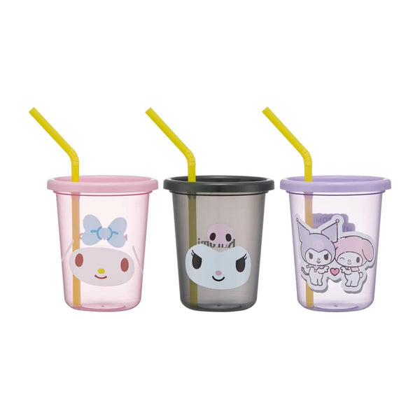 日本 skater My Melody & Kuromi  三丽鸥 美乐蒂and库洛米 带盖硬塑料杯 送吸管 一套三个入 320ml*3 日本制