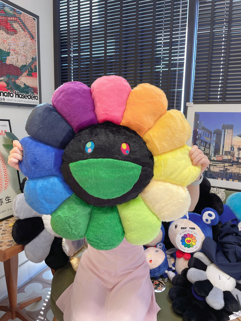 村上隆　お花クッション Rainbow&Black (60cm) 村上隆Takashi Murakami 太阳花抱枕Rainbow&Black 60cm