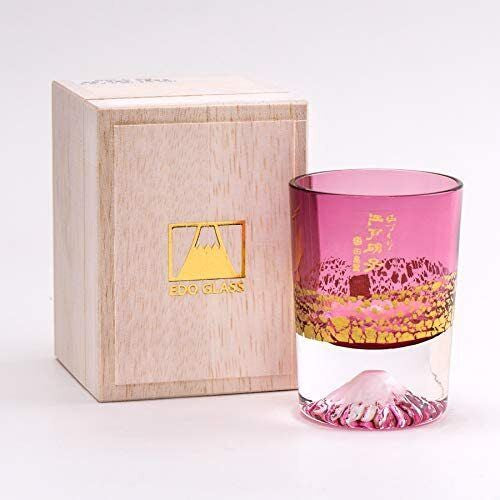 日本 江户硝子 金箔富士 创意富士山冷酒杯 木盒装 TG20-016-1 GP 金赤色