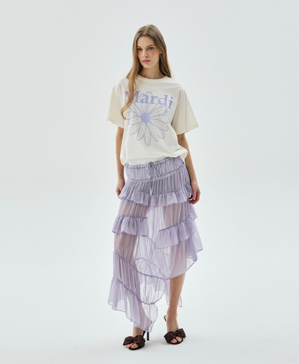 Mardi Mercredi FlowerMardi Tshirt Cream Light Purple One Size 韩国 纯棉雏菊印花宽松T恤 奶油紫 均码