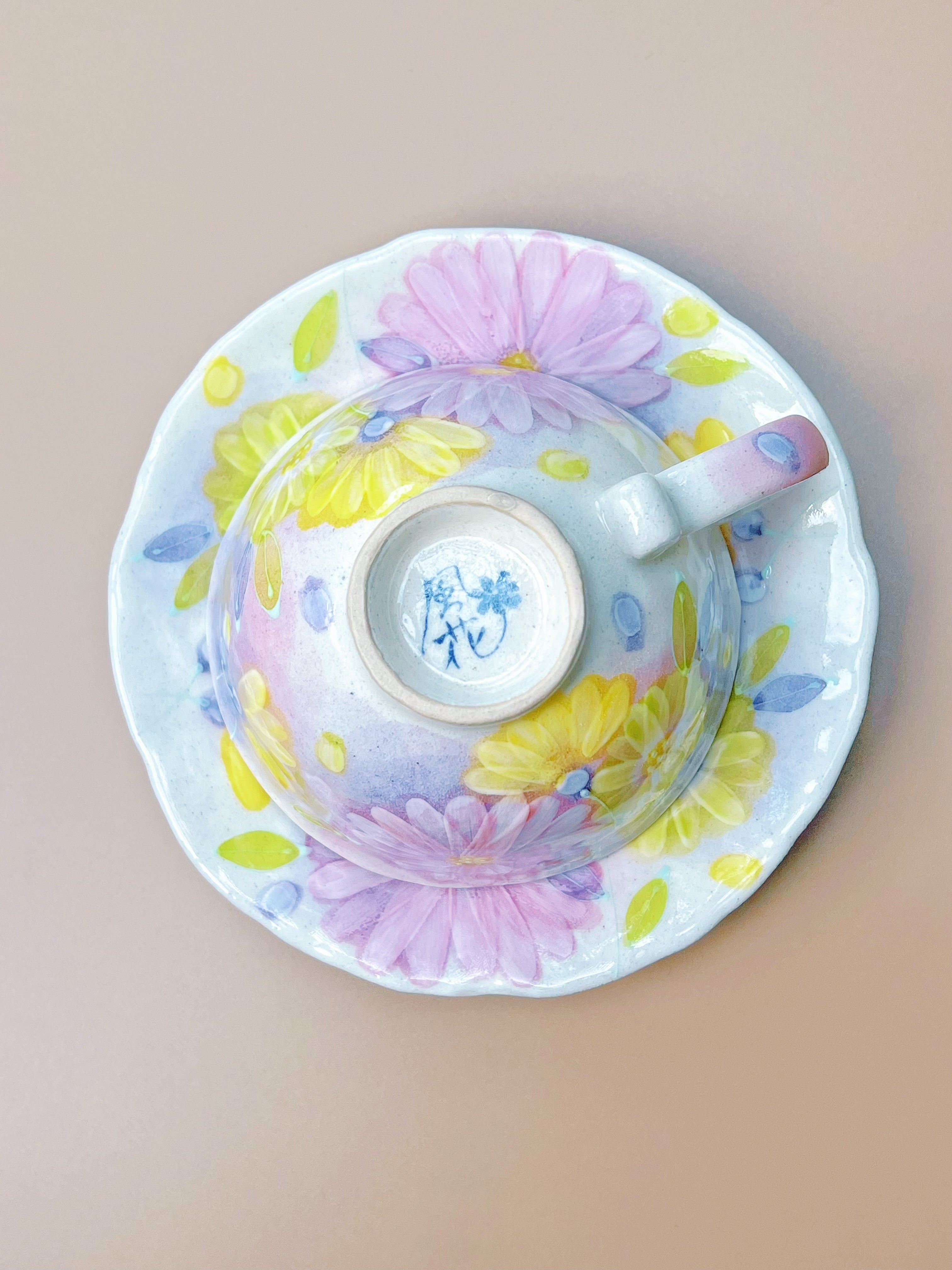 日本 濑户烧繁花手绘 手作釉下彩绘陶瓷花卉 咖啡杯碟杯子45618