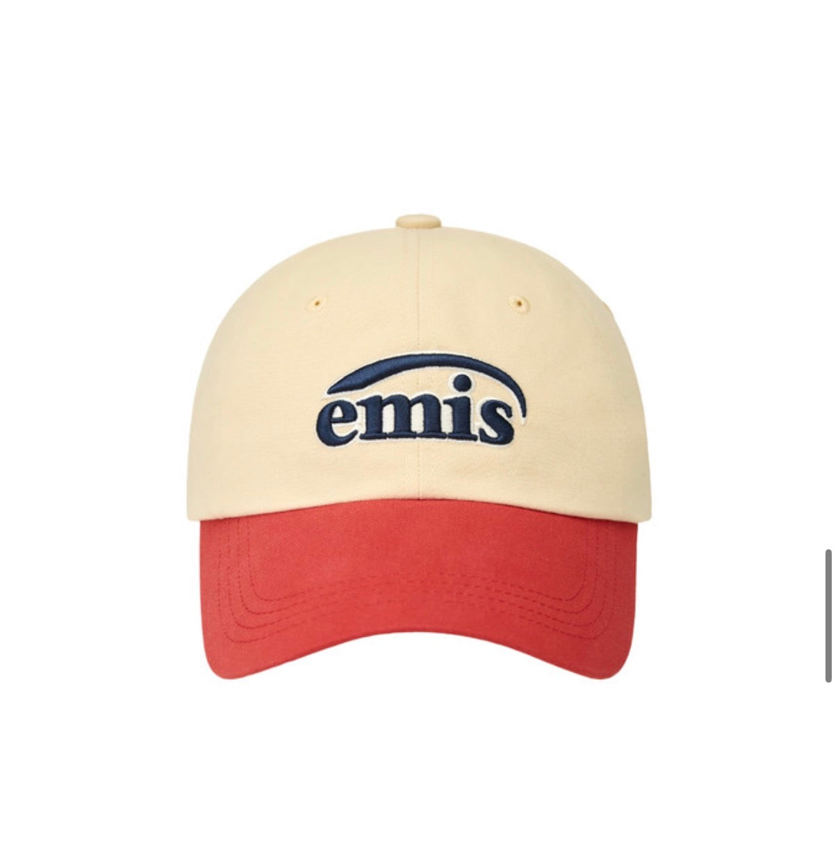 emis Duo Logo Two Tone Ball Cap Beige 韩国 emis 拼色棒球帽  米色拼红色 双层刺绣标