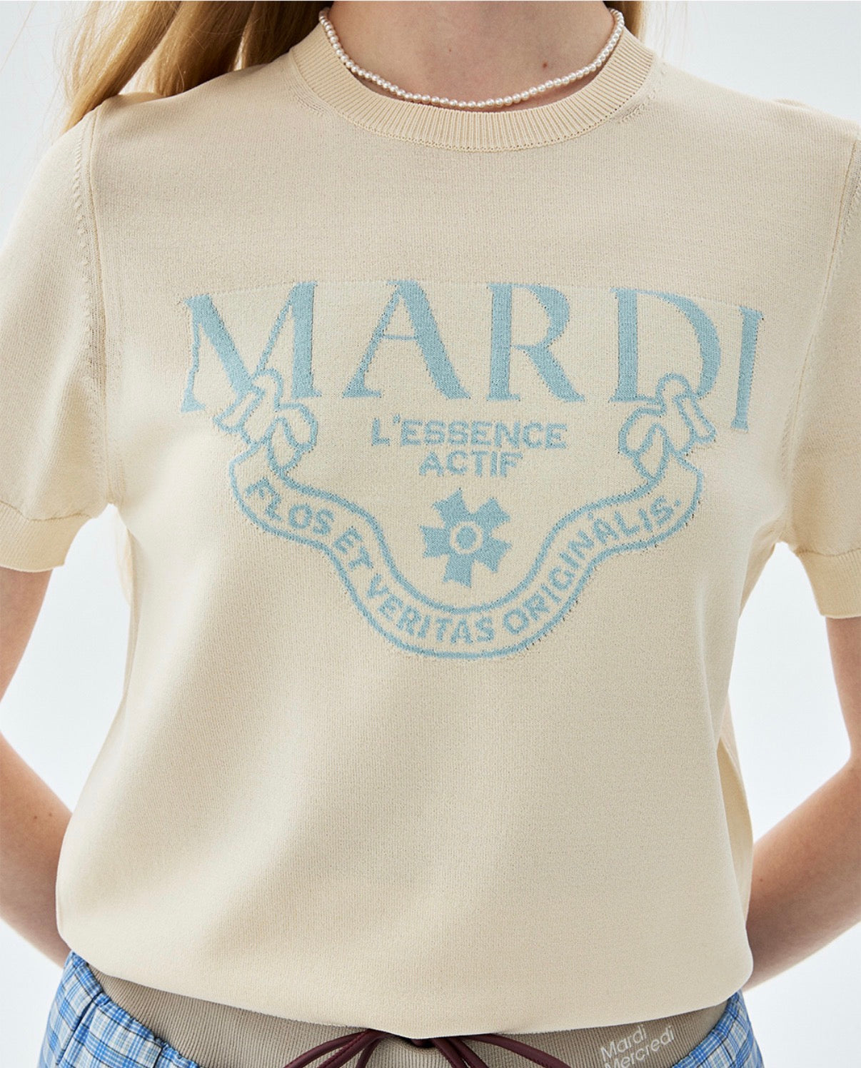 Mardi Mercredi Actif Classic Knit Top Cream Sky Blue One Size 韩国Actif系列 经典logo针织短袖 奶油蓝 均码