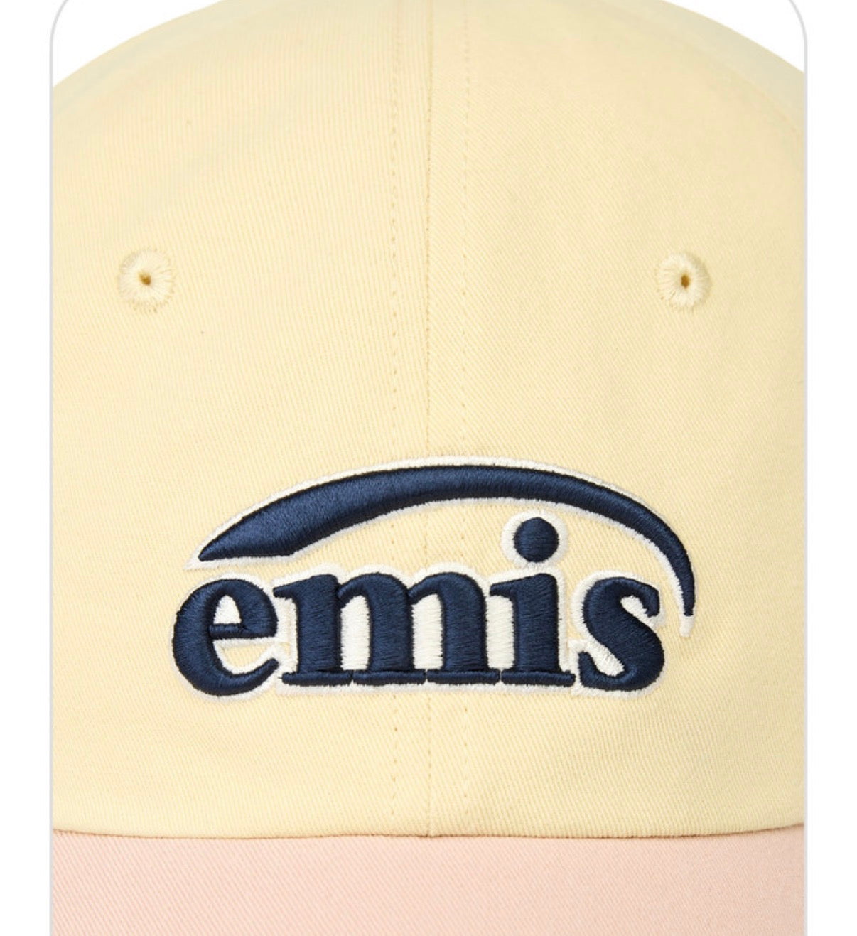 emis Duo Logo Two Tone Ball Cap Pastel Yellow 韩国 emis 拼色棒球帽  淡黄拼淡粉 双层刺绣标