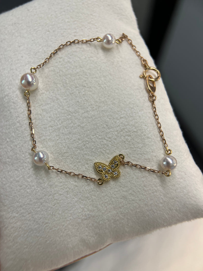 【MIKIMOTO 御木本珍珠】满钻小蝴蝶手链长度约 17cm，不可调，链子为玫瑰金色