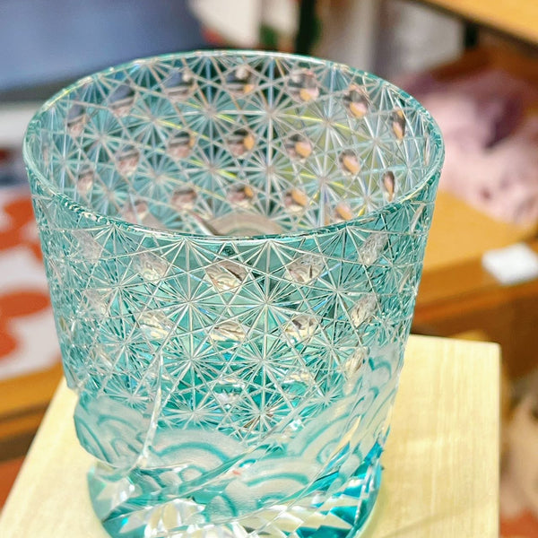 日本Yamada山田硝子江户切子漣系列威士忌杯琥珀綠YG00014 约260ml