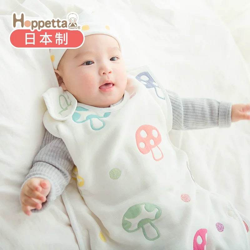 日本Hoppetta好陪他蘑菇睡袋六层纱布婴儿春秋宝宝四季通用防踢被 （0-3岁）