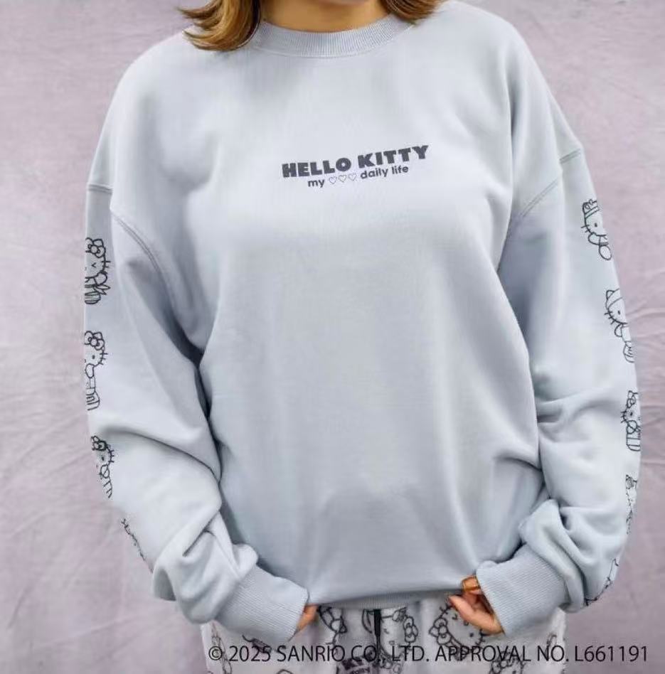 日本 SANRIO 三丽鸥 my dailylife系列 hello kitty长袖圆领卫衣 灰色 M码
