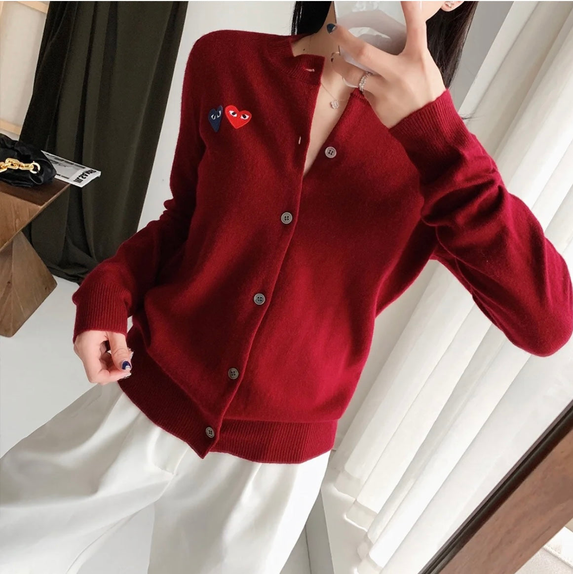 COMME des GARÇONS 川久保玲  开衫  【酒红色 双心❤️】