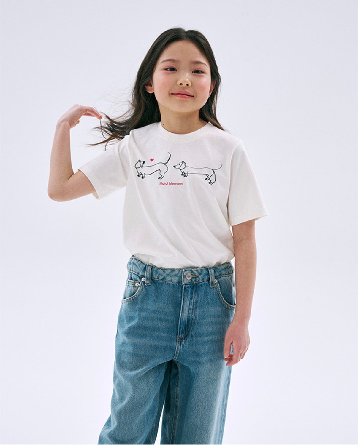 Mardi Mercredi Kids Tshirt Drawing Ddanji Line Cream 韩国 儿童纯棉T恤 画作线条小狗 奶油色