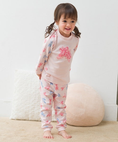 日本 COMBI 秋季薄款 粉色蝴蝶结图案卷腹睡衣