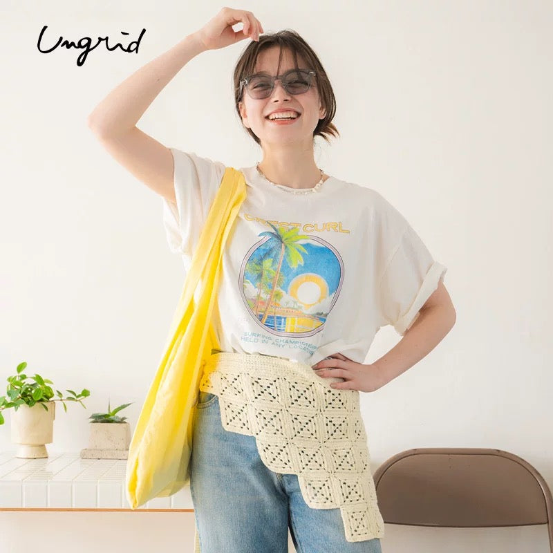 日本ungrid春季新品  棕榈树 女士夏季宽松印花T恤