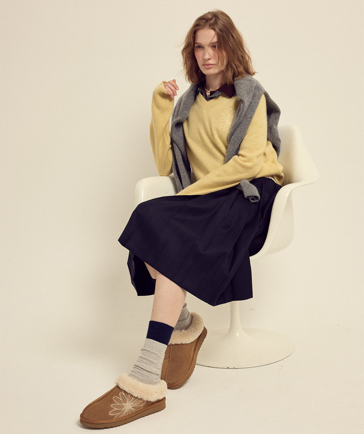 韩国 Mardi Mercredi 小雏菊V领毛衣 黄色小黄雏菊 雏菊 均码