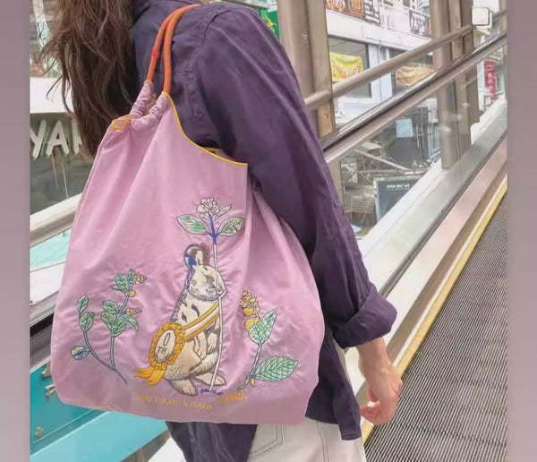 日本 ball&chain 购物袋 紫色 小兔子图案 L号
