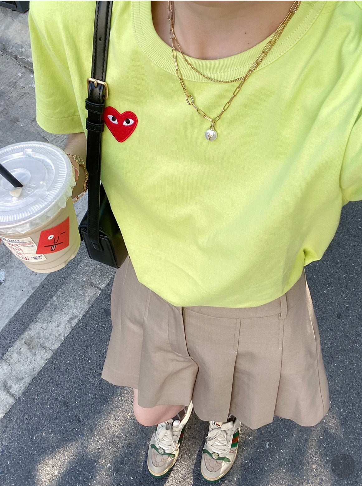 【0609ずみ】COMME des GARÇONS 川久保玲 T恤 苹果绿 红心（尺码偏小，洗后也会缩水尽量买大哦）
