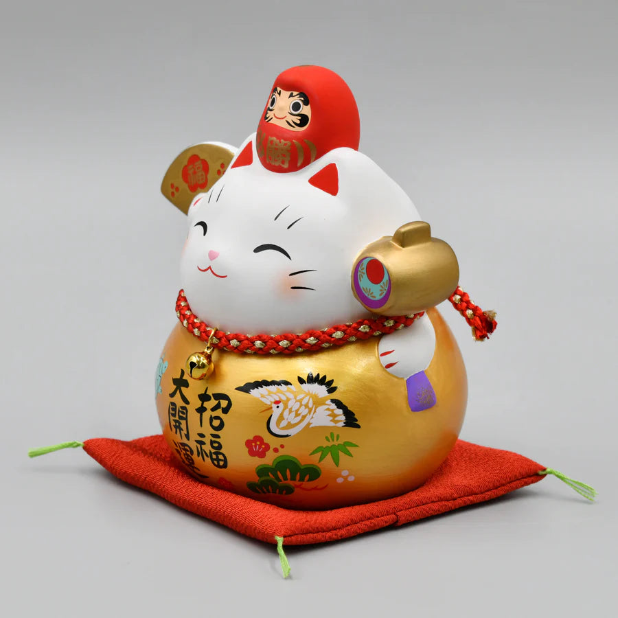 日本 薬師窯 金福.大.彩耀必勝达摩招财猫 #7689