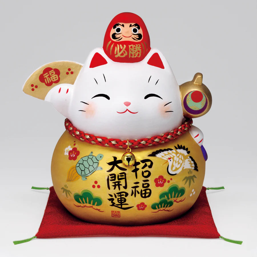日本 薬師窯 金福.大.彩耀必勝达摩招财猫 #7689