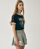 Mardi Mercredi Slim Ringer Tshirt FlowerMardi Navy One Size 韩国 修身纯棉雏菊印花短袖T恤 藏青象牙白 均码