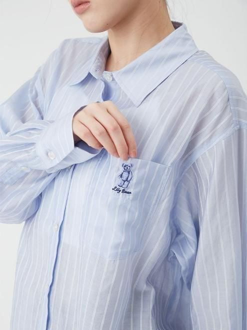 Lily Brown Scrunchie Set Sheer Shirt Blue 日本 LILY BROWN 26夏季新品 条纹衬衫 防晒罩衫 搭配同色大肠发圈 蓝紫色 均码