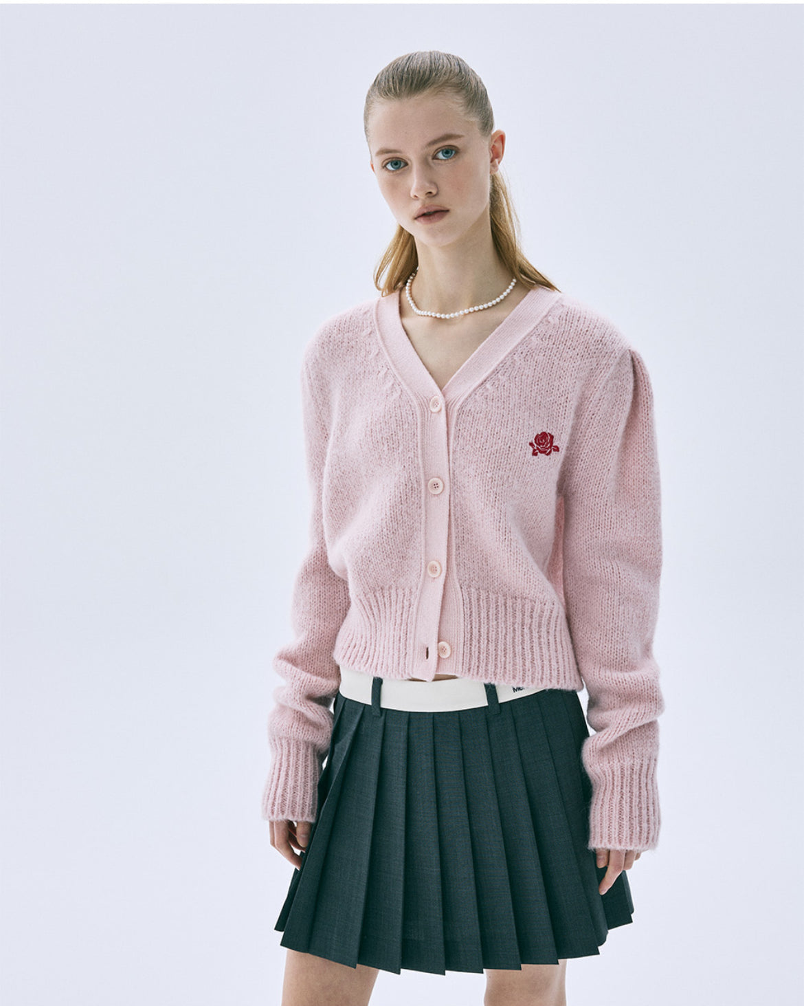 韩国 Mardi Mercredi 小雏菊 排扣毛衣开衫 FOLIE A DEUX系列 粉色毛衣开衫 均码