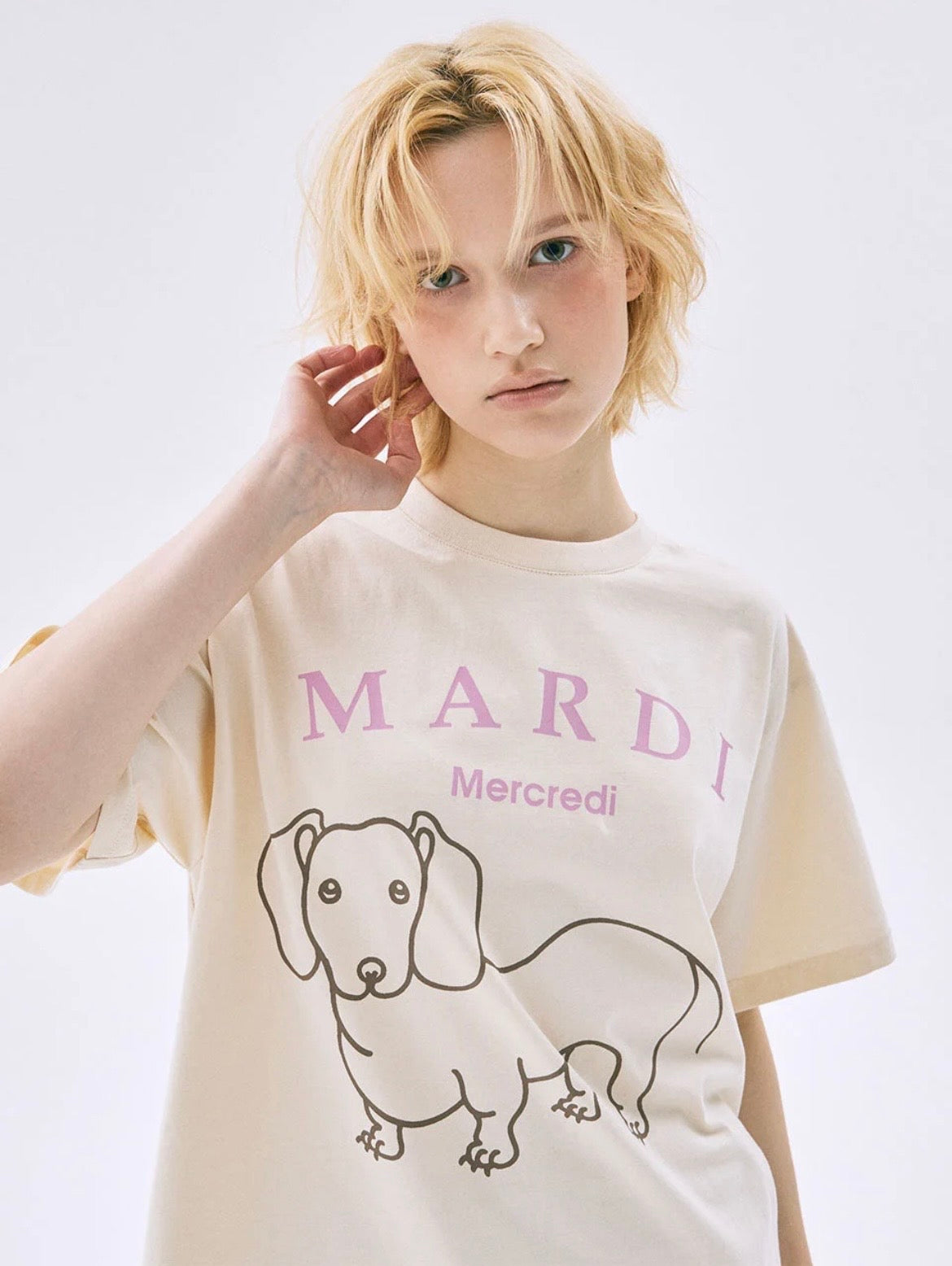韩国 MARDI MERCREDI.抽象狗纯棉印花 T恤