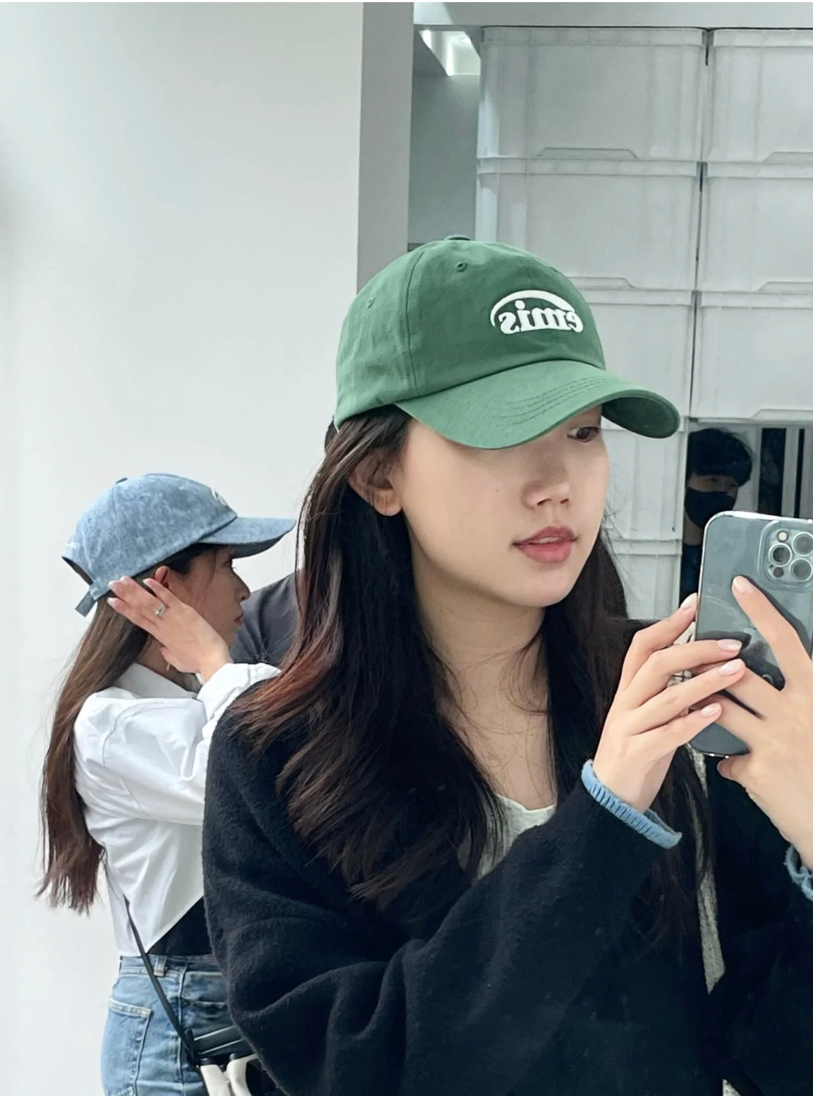 韩国 小众设计师emis字母刺绣 棒球棒 复古绿